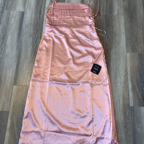 NWT Lulus Glow and Behold Blush Pink Satin Midi Dress - Picture 4 of 7